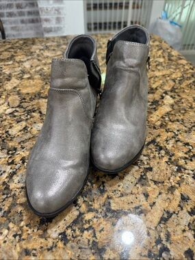 Metallic Gray Women's Ankle Booties - Casual Slip-On